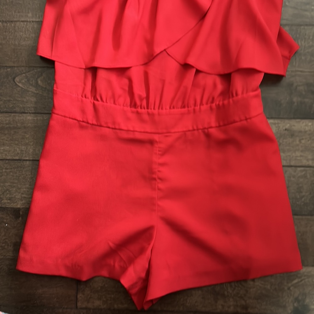 Bebe Draped Romper Pompeian Red 4 - Picture 5 of 10